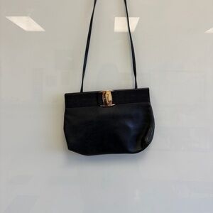 Salvatore Ferragamo Vala Shoulder Bag Leather Black Gold Buckle